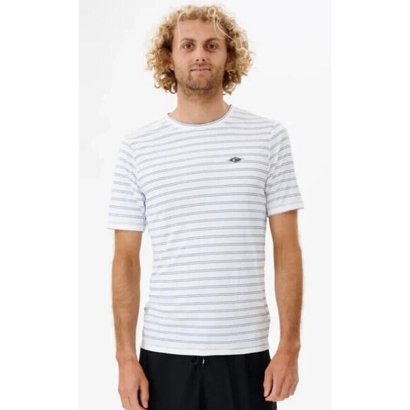 Rip Curl Men's Plain Stripe Short Sleeve Rashguard Top - Picture 1 of 9
